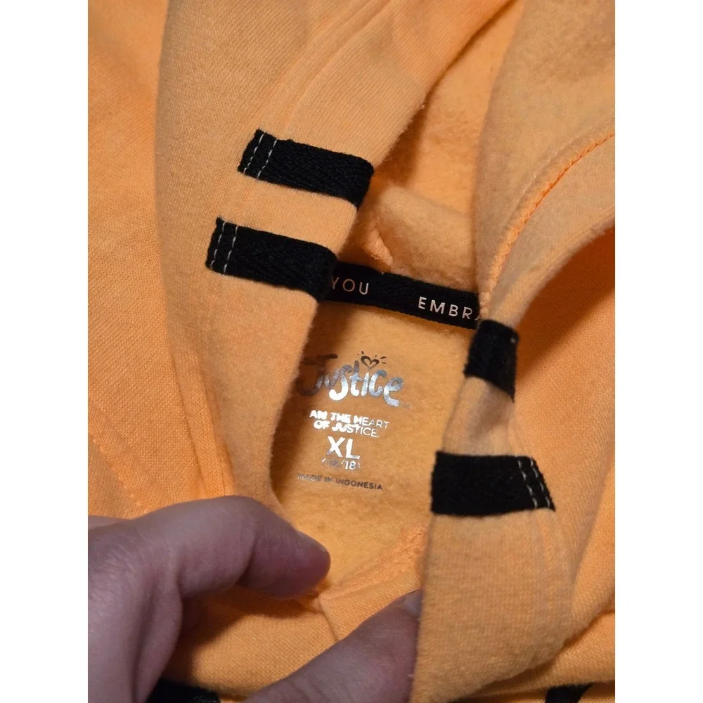 Justice Sport Girls XL 16/18 Neon‎ Peach Black Own Your Greatness Cropped Hoodie